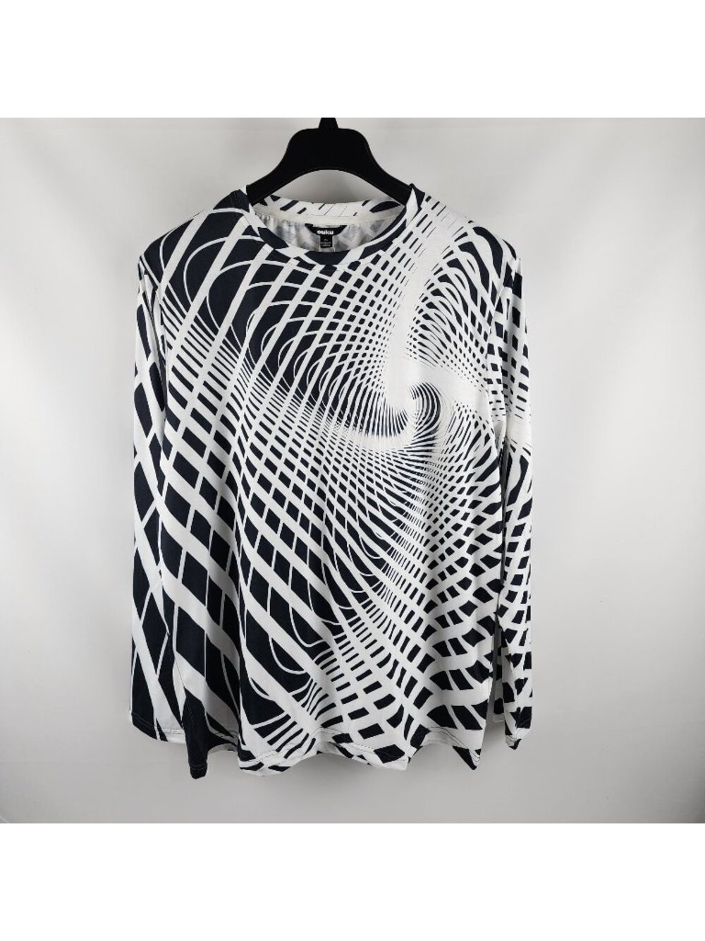 Ouku Shirt Mens XL Black White Geometric Print L/S Pullover NWT